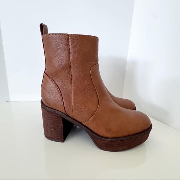 House Of Harlow 1960 Festival Boots Platform Tall Block Heel Boho 8 Cognac - Picture 5 of 9